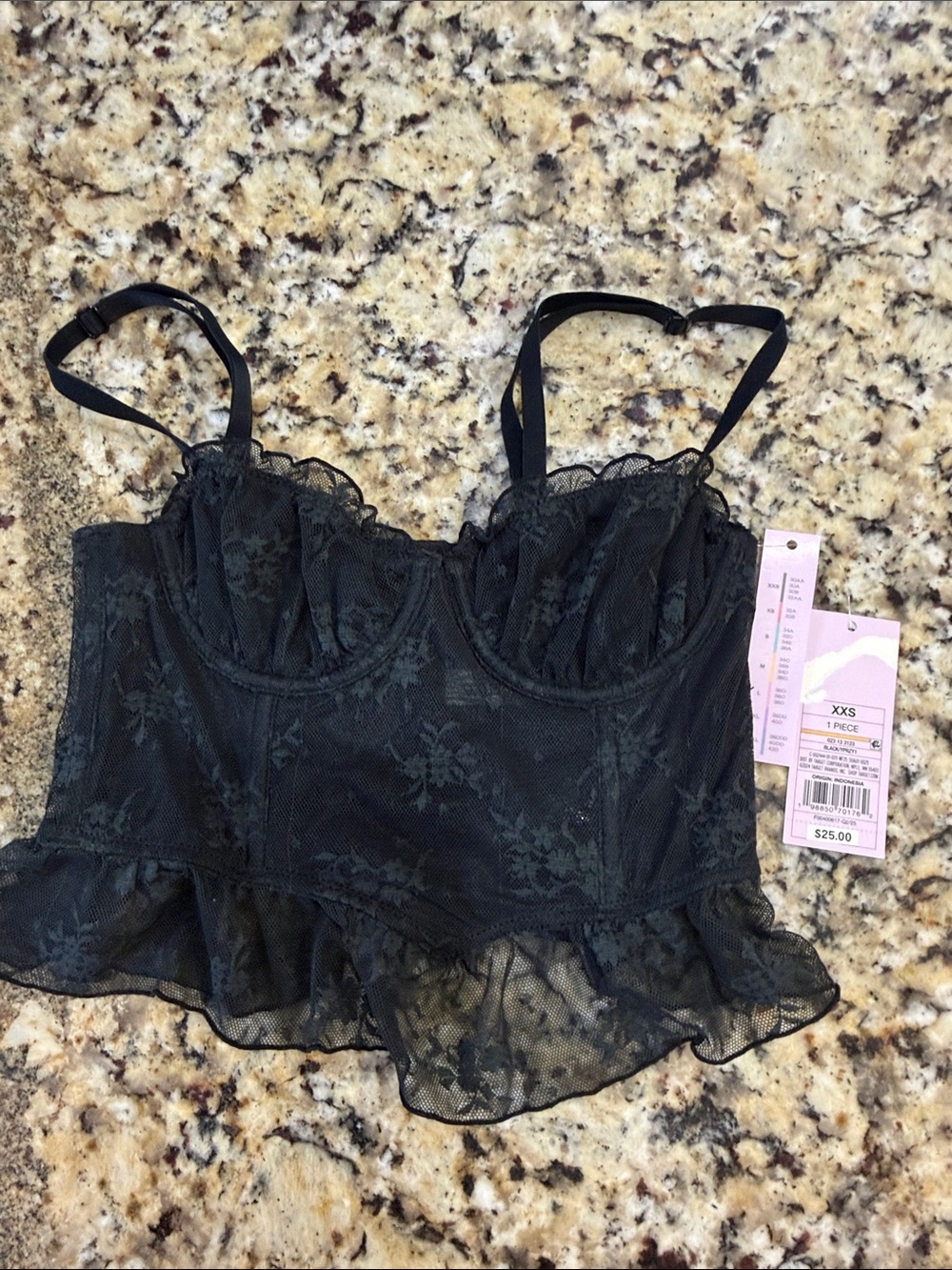 wild fable Black Lace Bustier Crop Top with Ruffle Hem